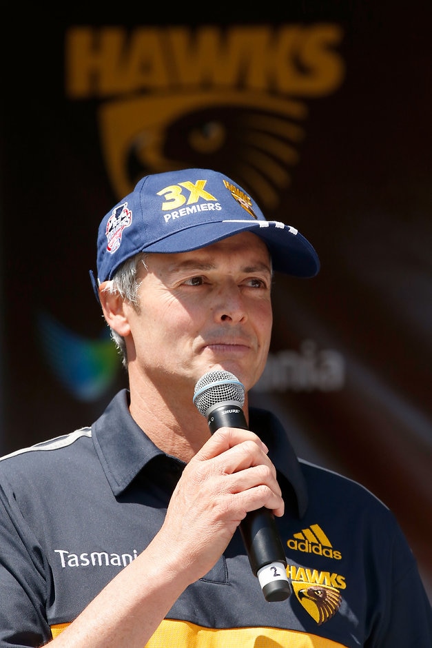 AFL 2015 Media - Hawthorn Family Day MELBOURNE, AUSTRALIA - OCTOBER 4: Hawthorn President Andrew Newbold speaks during the Hawthorn Hawks supporters family day at Glenferrie Oval, Melbourne, Australia on October 4, 2015. (Photo by Darrian Traynor/AFL Media)